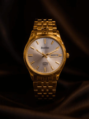 Bonito Japan Quartz Gold Watch for Men – Silver Dial, Day & Date Display