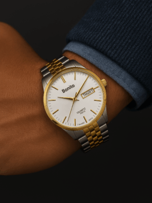 Bonito two tone white dial watch stainless steel