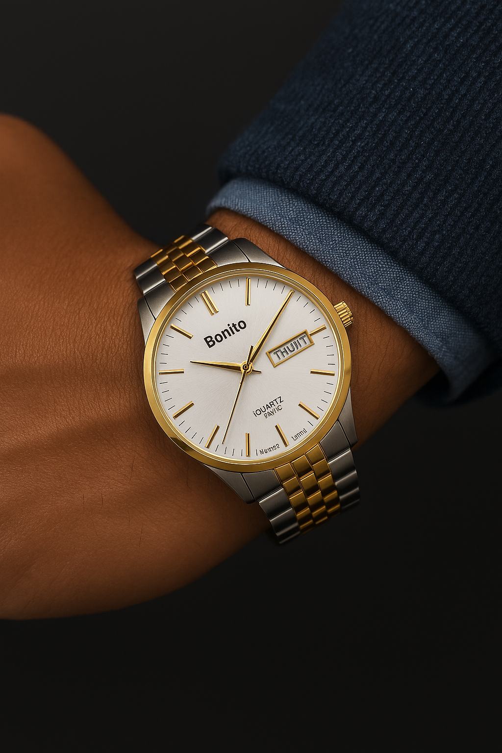 Bonito two tone white dial watch stainless steel
